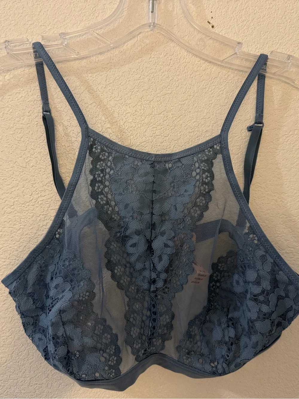 Victoria’s Secret Dream Angels High Neck Lace Bralette NWT Blue Mesh Floral Lace